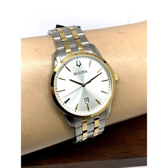 Bulova Men's Watch 98B385 Silver Dial Date Quartz Two Tone Stainless Steel 40mm - Picture 10 of 13